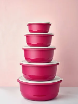 Tupperware miksim 5li set bordo hamur yoğurma kabı karıştırma kabı sızdırmaz kapak
