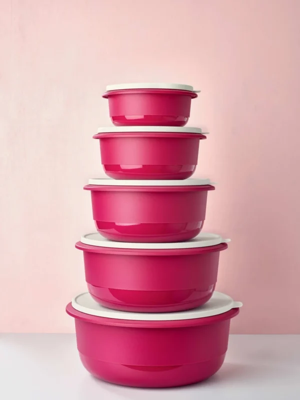 Tupperware miksim 5li set bordo hamur yoğurma kabı karıştırma kabı sızdırmaz kapak