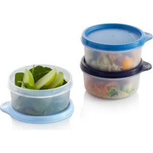 Tupperware Atistirmalik Kaplari 3lu Set Seffaf Mavi Tonlari Kapakli Siki Kapak