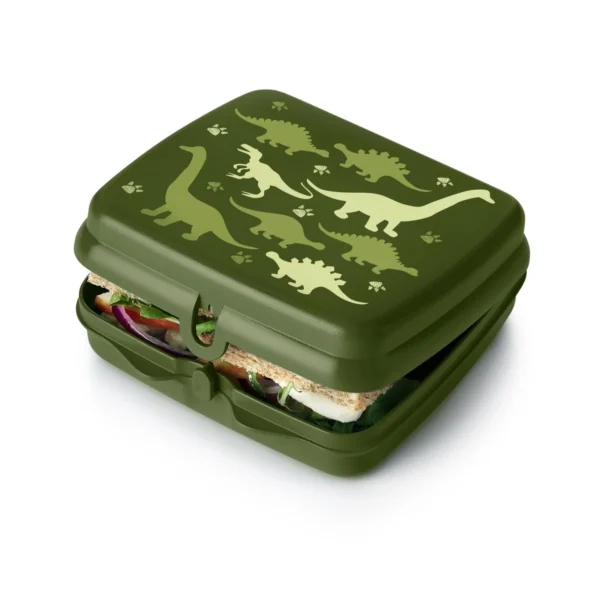 Tupperware Yeşil Dinozor Desenli Çocuk Beslenme Cüzdanı Sandviç Kutusu