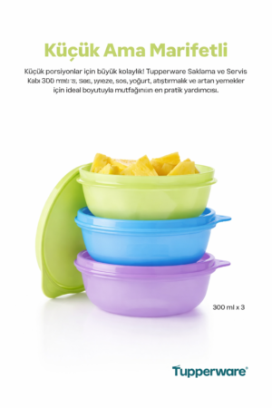 Tupperware Seker Kaplar 3lu Set 300ml Yeni Nesil Canli Renkler Siki Kapak